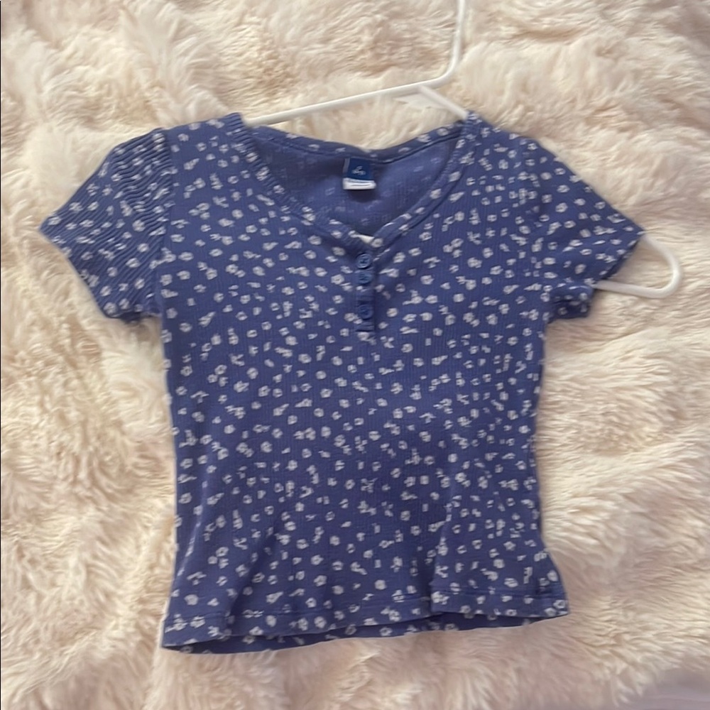 Old Navy Indigo Floral Henley Tee